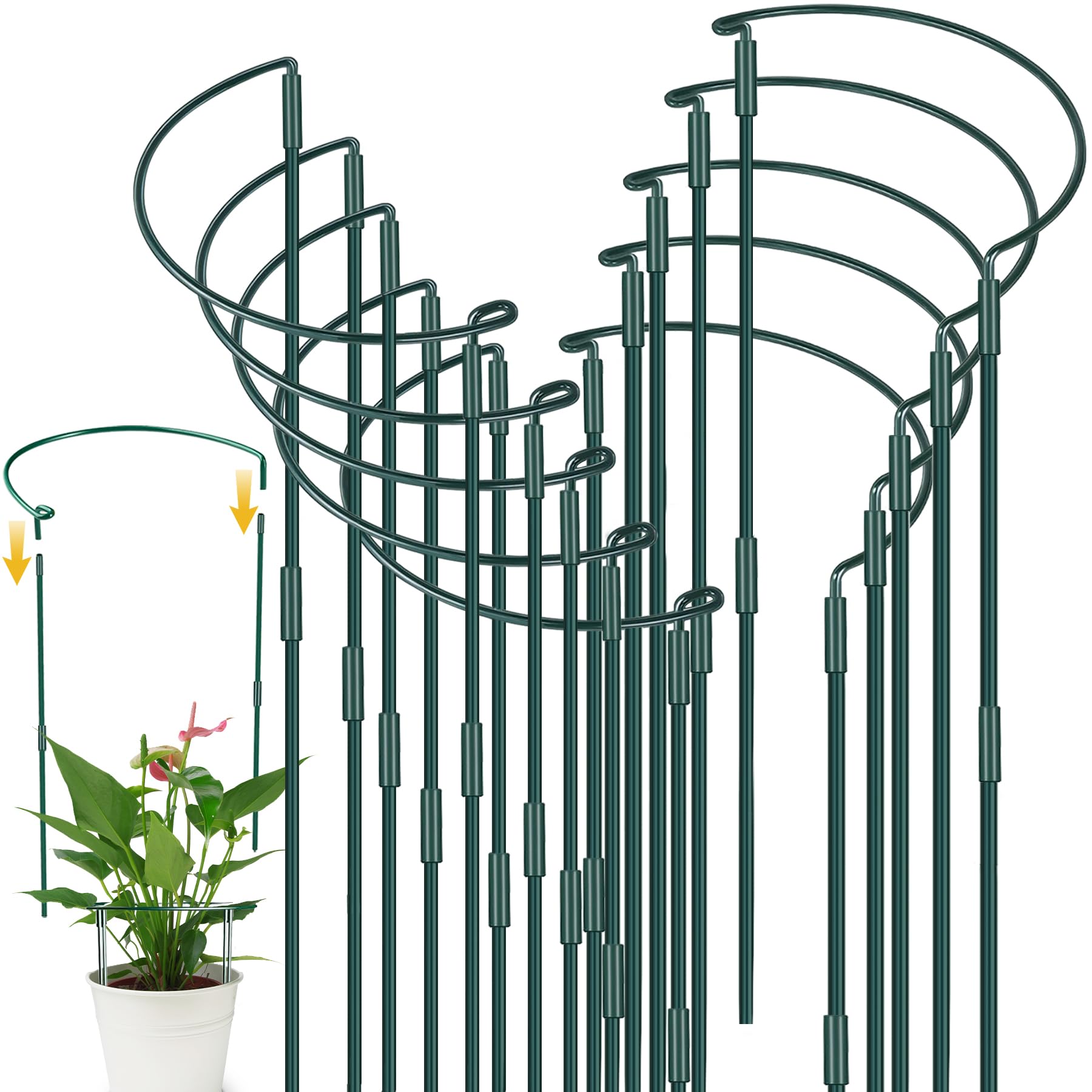 YeahBoom 10 Pièces 25x80cm Tuteurs pour Plantes,Piquets Verts Demi-Ronds Support,Soutien pour Plantes de Jardin,Support de Plantes de Jardin Demi-Rond,pour Hortensias, Pivoines, Plantes Vivace, Légume