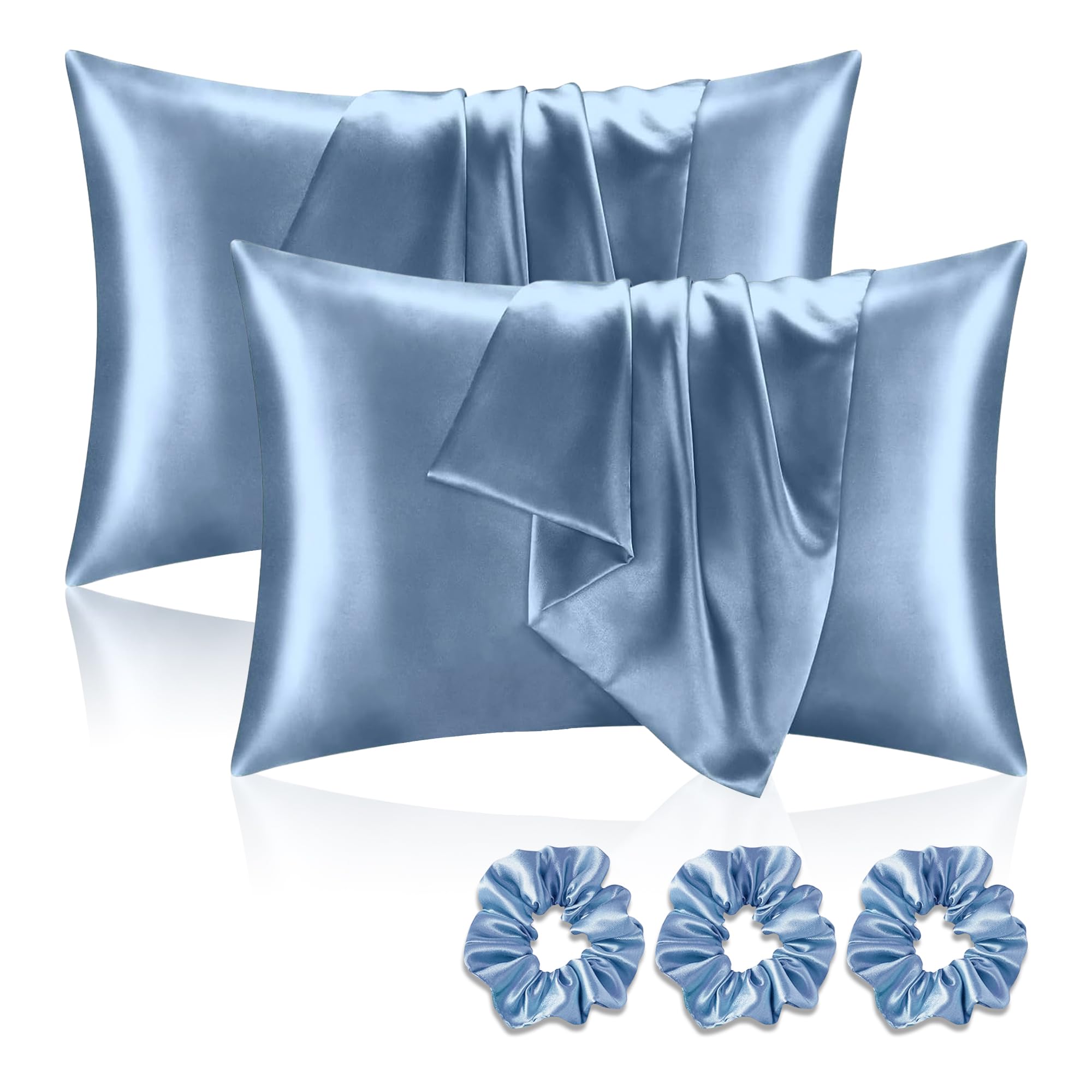 Satin Silk Pillow Cover Set with Scrunchies -10 Satin Silk Pillow Cover Set with Scrunchies -10