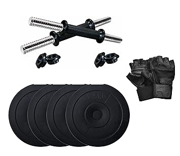 StarX 18 kg Home Gym Exercise Set of PVC Plates with 1 Pair Dumbbell Rods and Gym Gloves