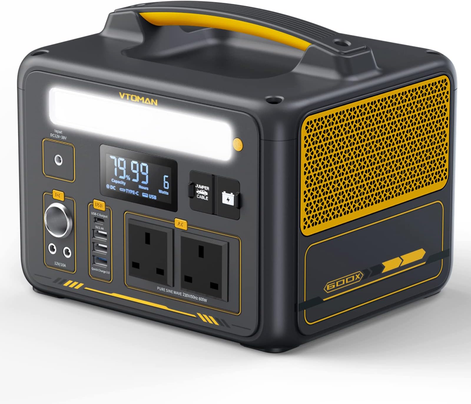 VTOMAN Jump 600X Portable Power Station 600W - 299Wh Solar Generator LiFePO4 Battery Power Station with 600W Pure Sine Wave (Surge 1200W) AC Outlet, PD 60W USB-C, 3x Regulated 12V/10A DC for Camping