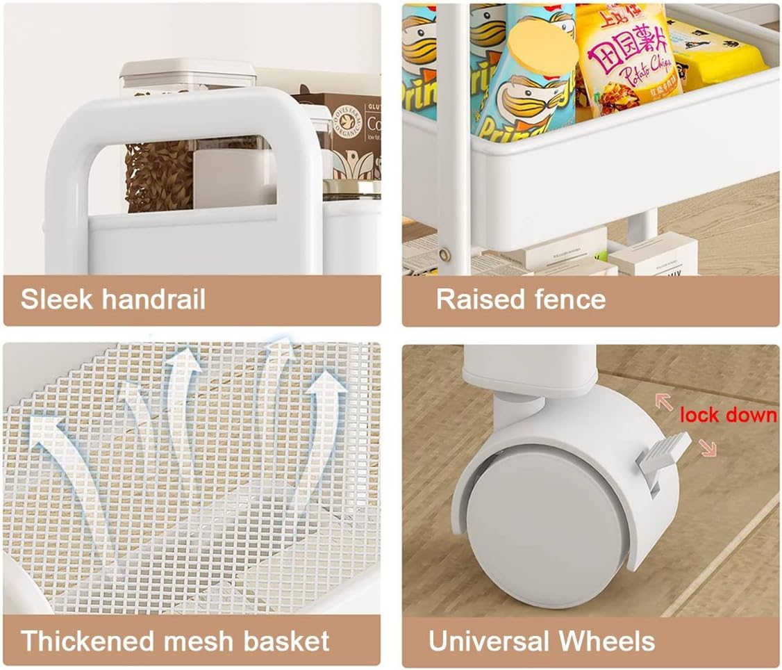 LEIYTFE Metal Rolling Trolley Bathroom Organization Cart with Handle 3 Tier Kitchen Storage Cart Snack Cart, Rotating/Lockable Wheels, Mobile Storage Rack (Color : Black)