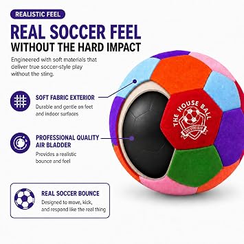 The House Ball - The Original Soft and Safe Indoor Soccer Ball Size 4 - Created for Inside Your Home and Yard - No Scuffs On Walls - Realistic Feel and Weight with a Shock Absorbing Exterior