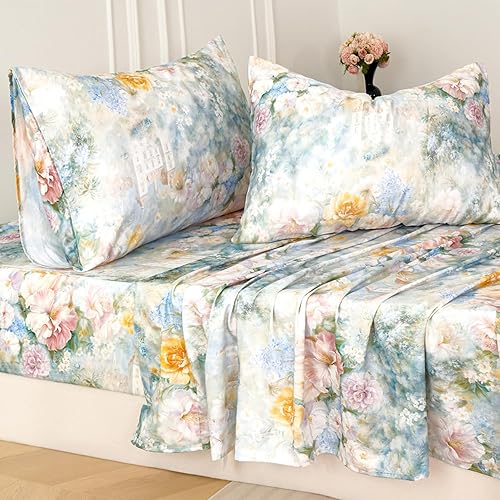 Miniatura 9 de Zusbest Juego de sábanas de lujo tamaño King, 100% algodón, tejido de satén suave transpirable para personas que duermen con calor, románticas