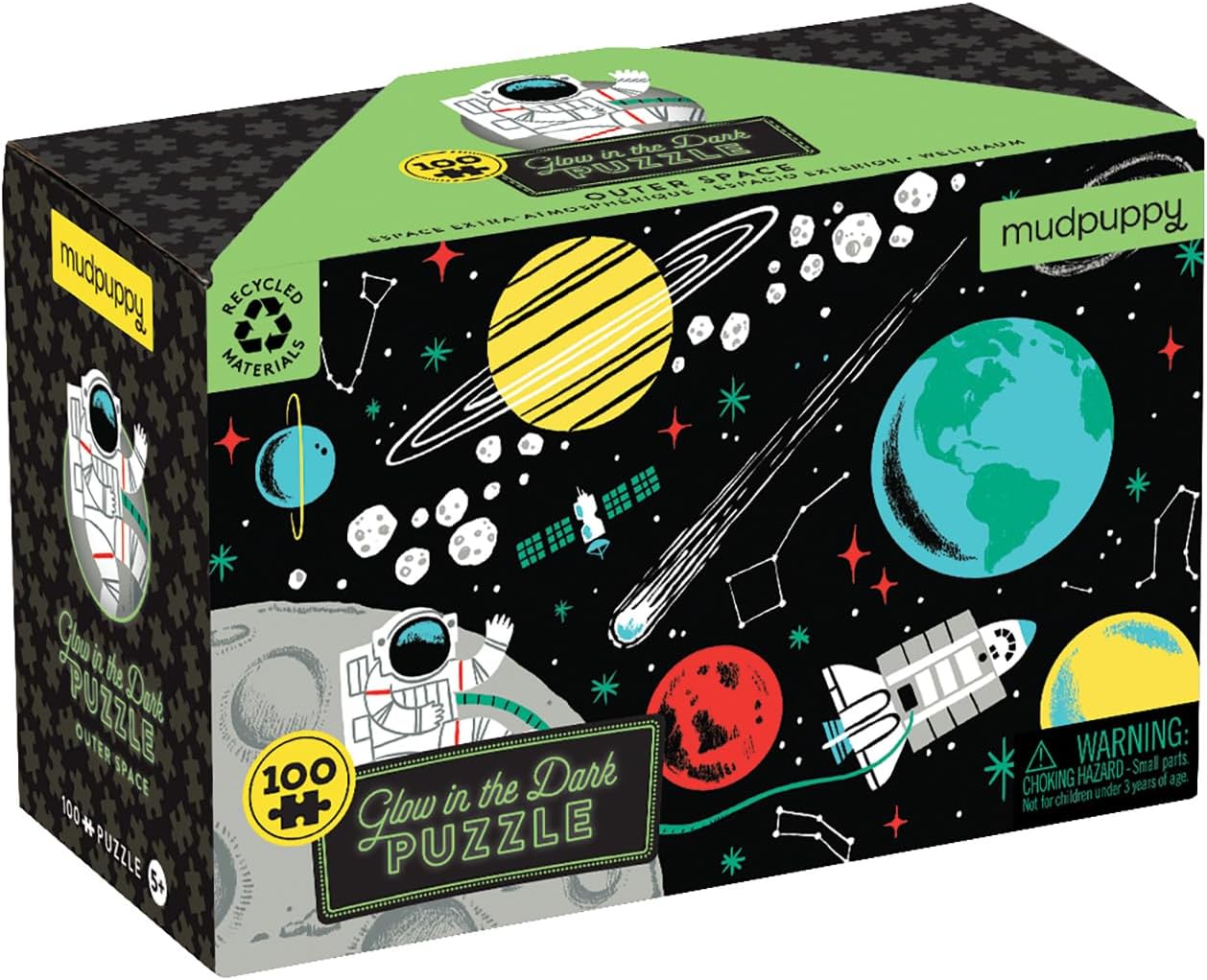 Mudpuppy Outer Space – 100 Piece Glow in The Dark Jigsaw Puzzle with a Fun Scene of Planets and Stars and Hidden Details in The Dark