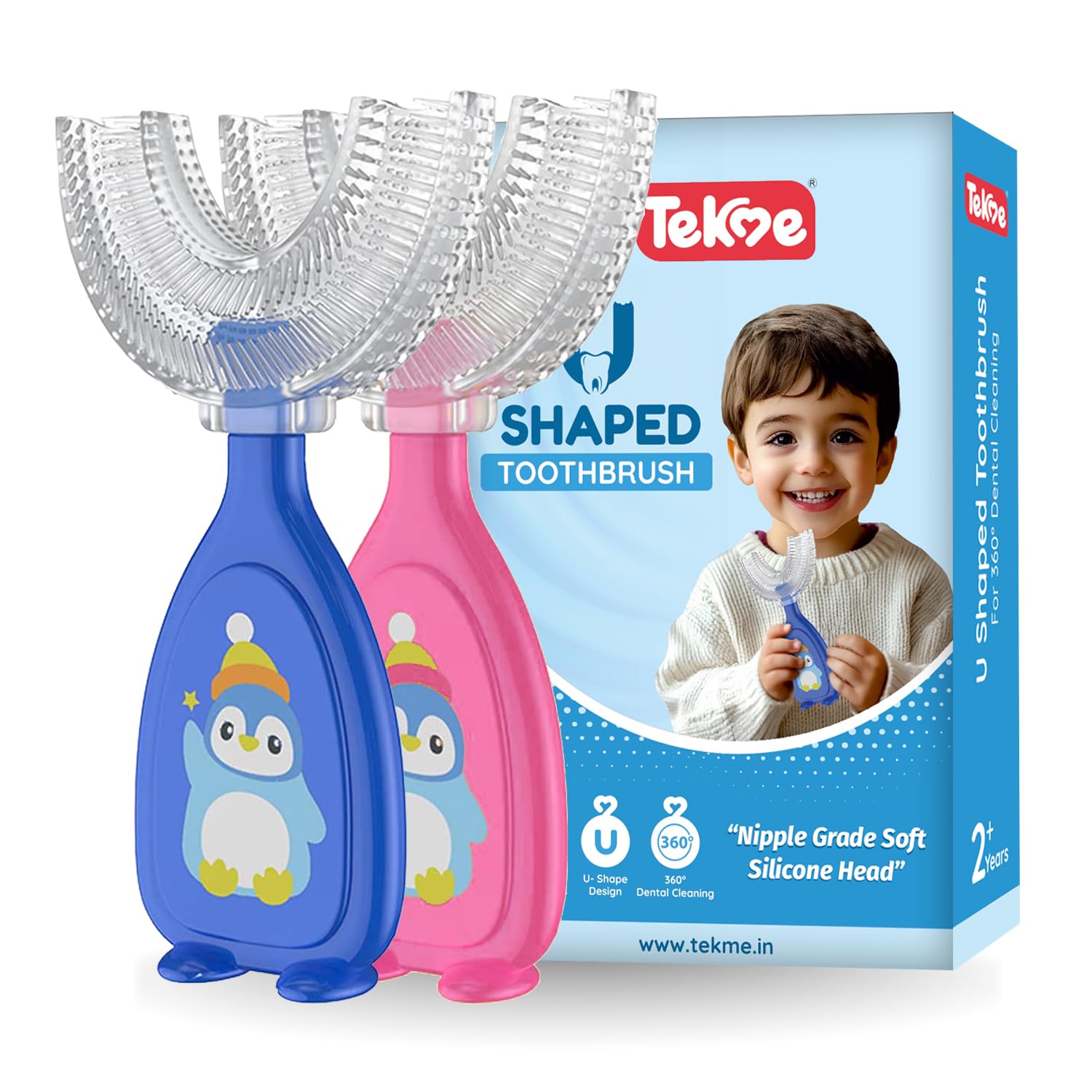 tekme U Shaped Toothbrush For Kids, Food Grade Soft Silicone Brush Head, 360? Oral Teeth Cleaning Tools, Children Infant U Shape Toothbrush (2-6 Years|Pack Of 2), Manual, Multicolor-image-37