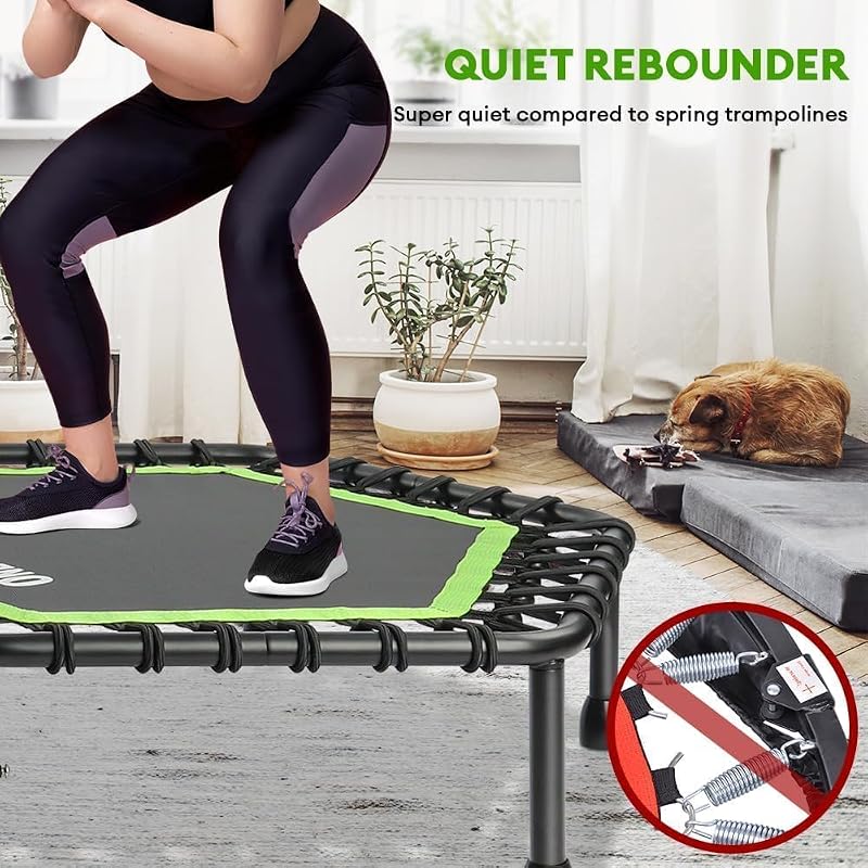 Trambulină ONETWOFIT de 114 cm cu corzi elastice, pentru adulți, ideală pentru antrenamente fitness.