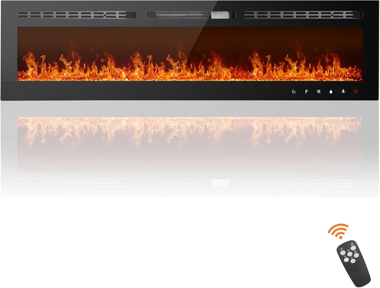 Alohappy 90 inch Electric Fireplace 1500/750W Wall Mounted and Built LED Heater Room Heaters with Remote Control Temperature Adjustable Timer Multifunction 12 Flames Settings Crystal