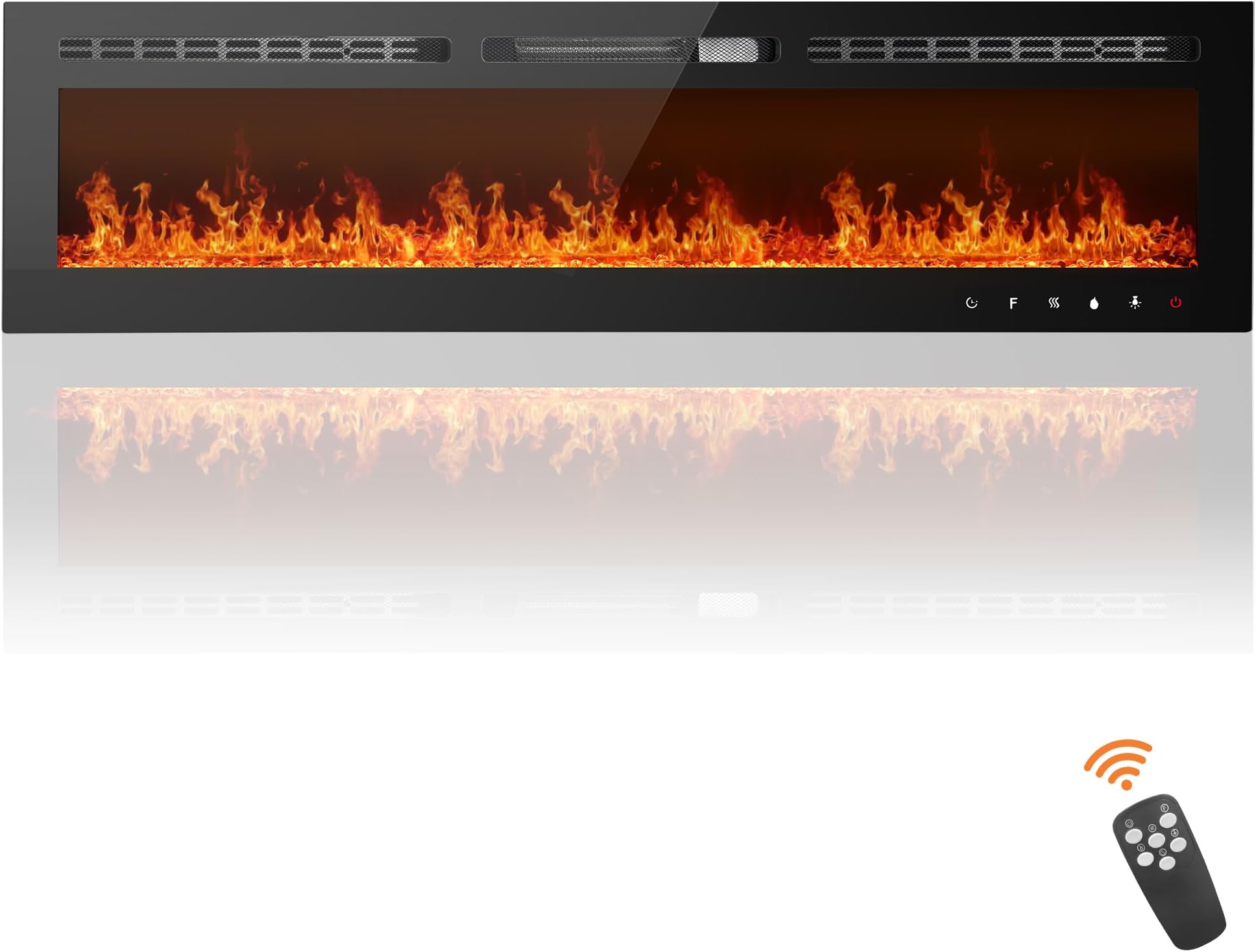 Alohappy 90 inch Electric Fireplace 1500/750W Wall Mounted and Built LED Heater Room Heaters with Remote Control Temperature Adjustable Timer Multifunction 12 Flames Settings Crystal