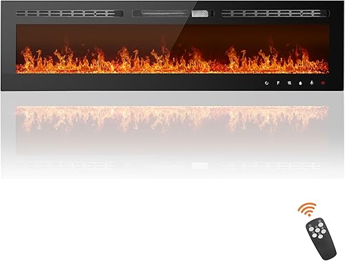 Alohappy Chimenea eléctrica, calentador eléctrico de 50 pulgadas de ancho, empotrado en pared o montado en la pared, 12 colores de llama, 5 opciones
