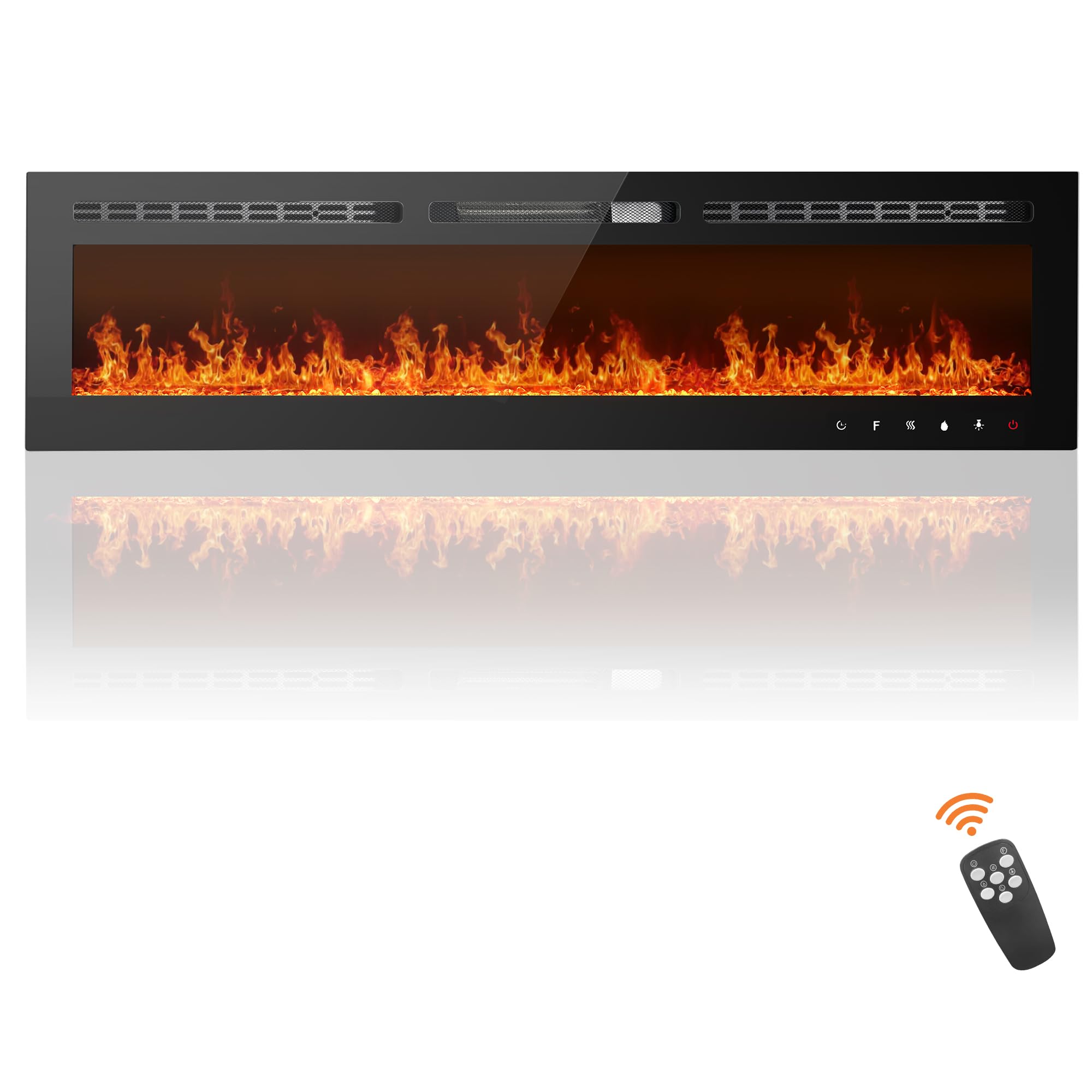 Alohappy 90 inch Electric Fireplace 1500/750W Wall Mounted and Built LED Heater Room Heaters with Remote Control Temperature Adjustable Timer Multifunction 12 Flames Settings Crystal
