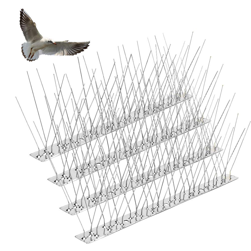 – Pigeon Spikes Stainless Steel 4 PCS, Bird Spikes for Anti Crows Magpies Seagulls Pigeons, Small Birds, Cats, Bird Deterrent Spikes, Bird Scarers for Gardens, Balcony Roofs Windows