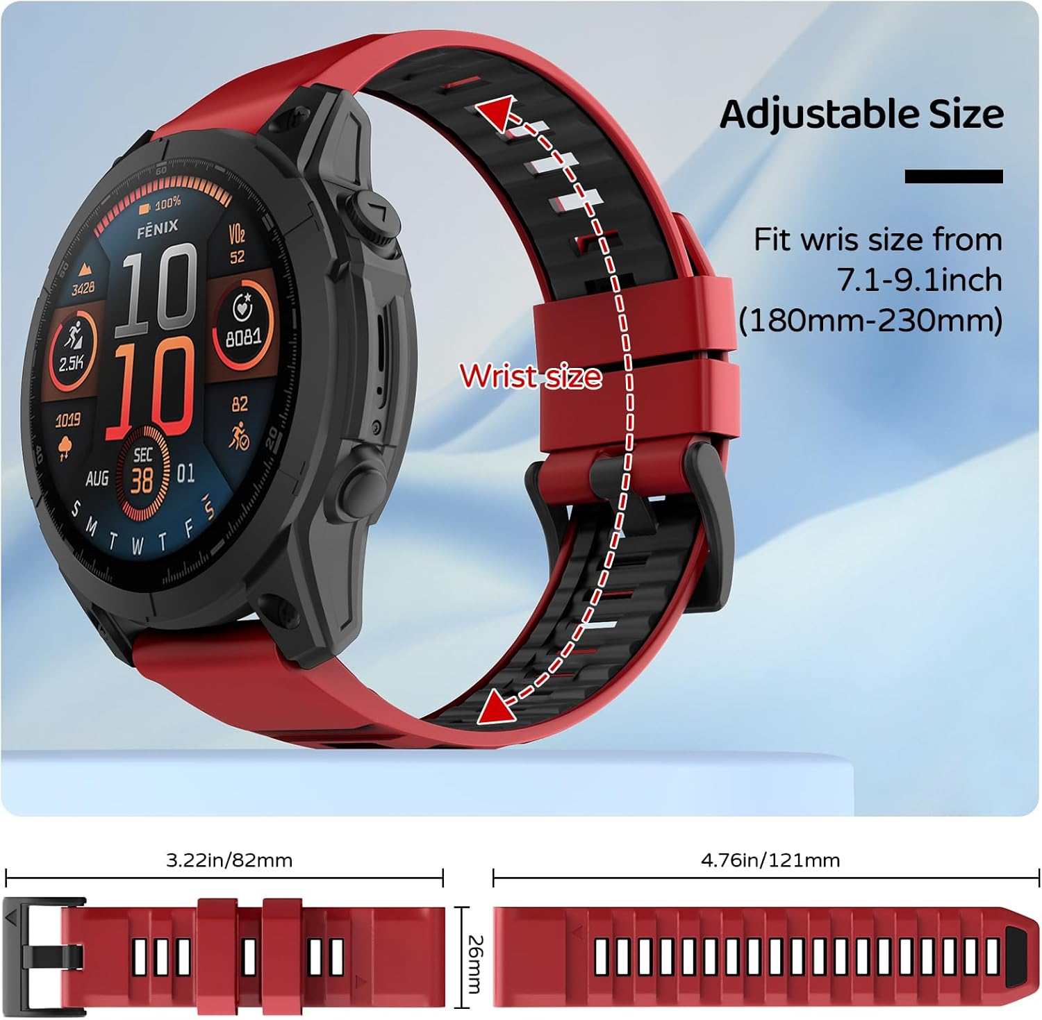 Watch Band for Garmin Fenix 8 51mm/Fenix 7X/Fenix 7X Pro/Fenix 6X/Fenix 6X Pro/Fenix 5X/Fenix 3, 26mm Silicone QuickFit Band - Image 4