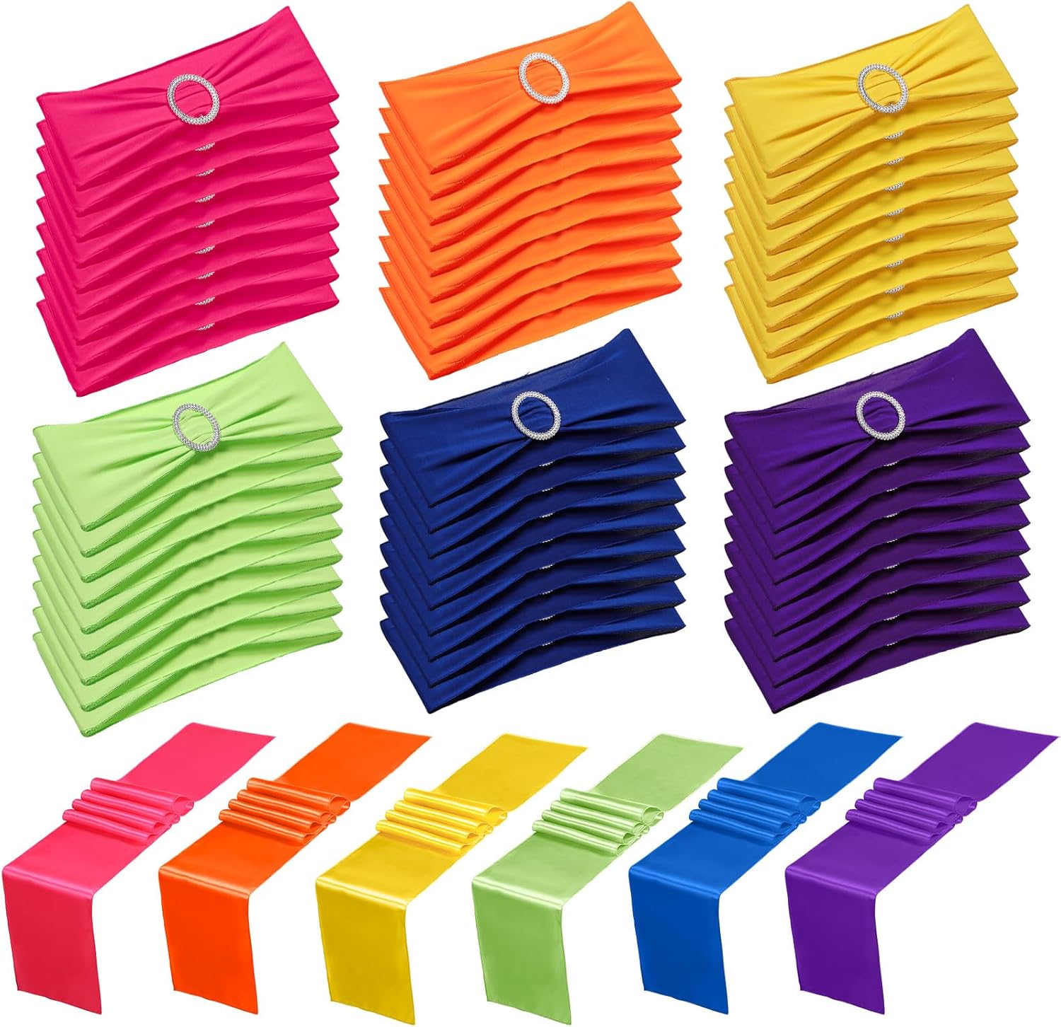 Newwiee 54 Pcs Spandex Chair Sashes Bows with Buckle Baby Shower Stretch Chair Elastic Bands Ties for Wedding Fiesta Party Banquet Hotel Events Ceremony Birthday Decoration (Multicolor)