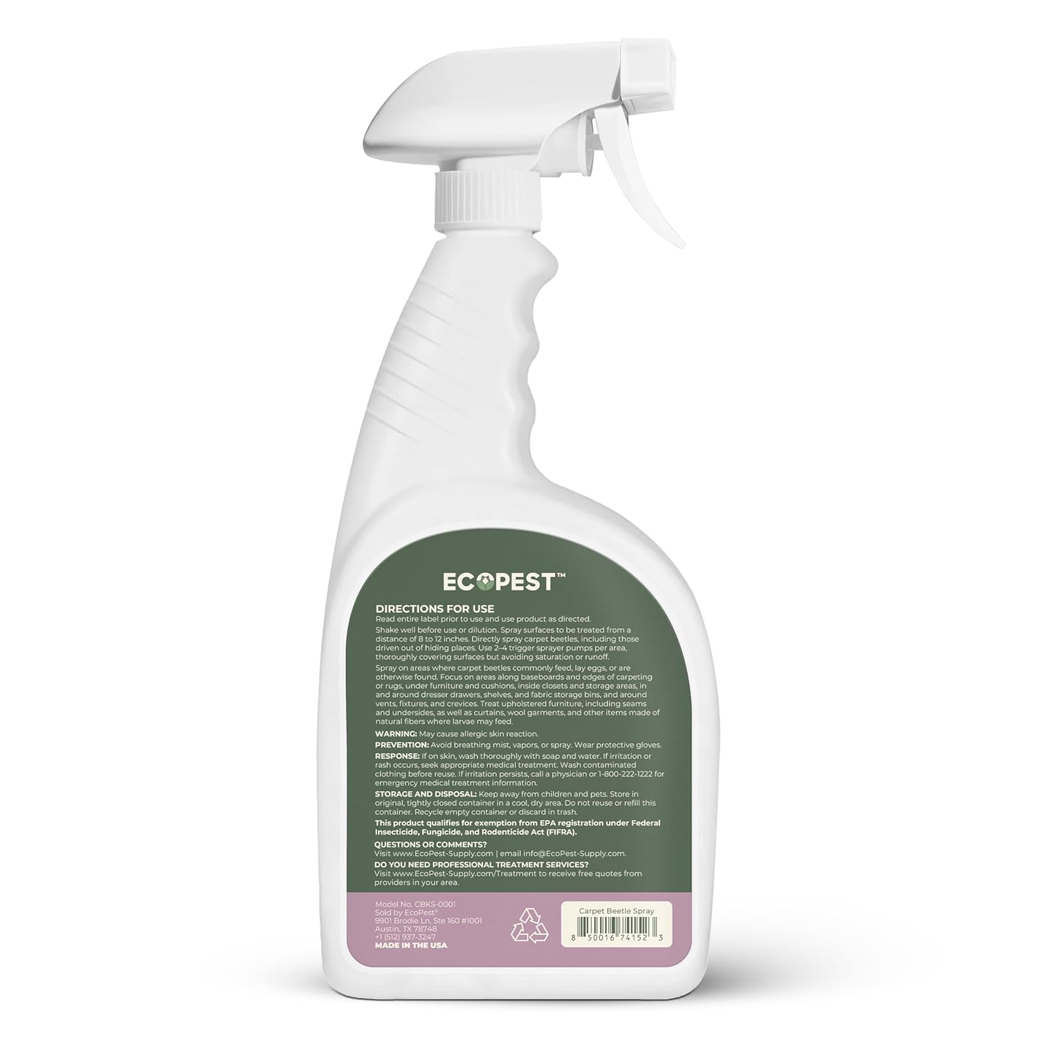 Carpet Beetle Spray – Natural, Plant-Based Killer for Carpet Beetles, Eggs & Nymphs | Fabric & Furniture-Safe Home Treatment for Indoor Use | Child & Pet Safe, Low Odor, Eco-Friendly (22 oz)