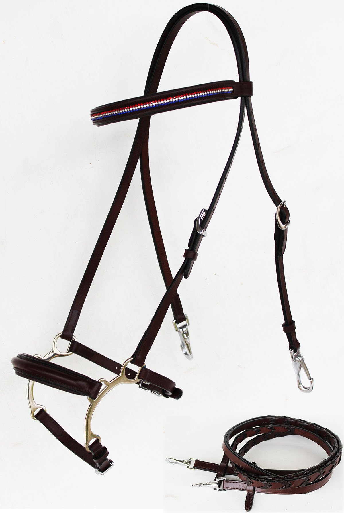 CHALLENGER Horse English Leather Bridle Reins Tack Bling Black COB 803S39-C