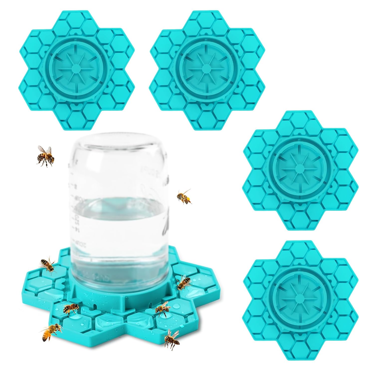 4 Pack Bee Feeder for Mason Jar, Silicone Bee Watering Station, Compatible with Regular and Wide Mouth, Bee Feeders for Hives, Beekeeping Supplies, Bee Waterer for Outside Garden(Yellow)