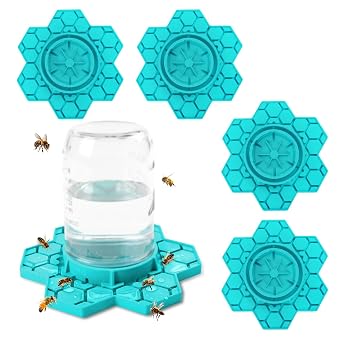 4 Pack Bee Feeder for Mason Jar, Silicone Bee Watering Station, Compatible with Regular and Wide Mouth, Bee Feeders for Hives, Beekeeping Supplies, Bee Waterer for Outside GardenBlue