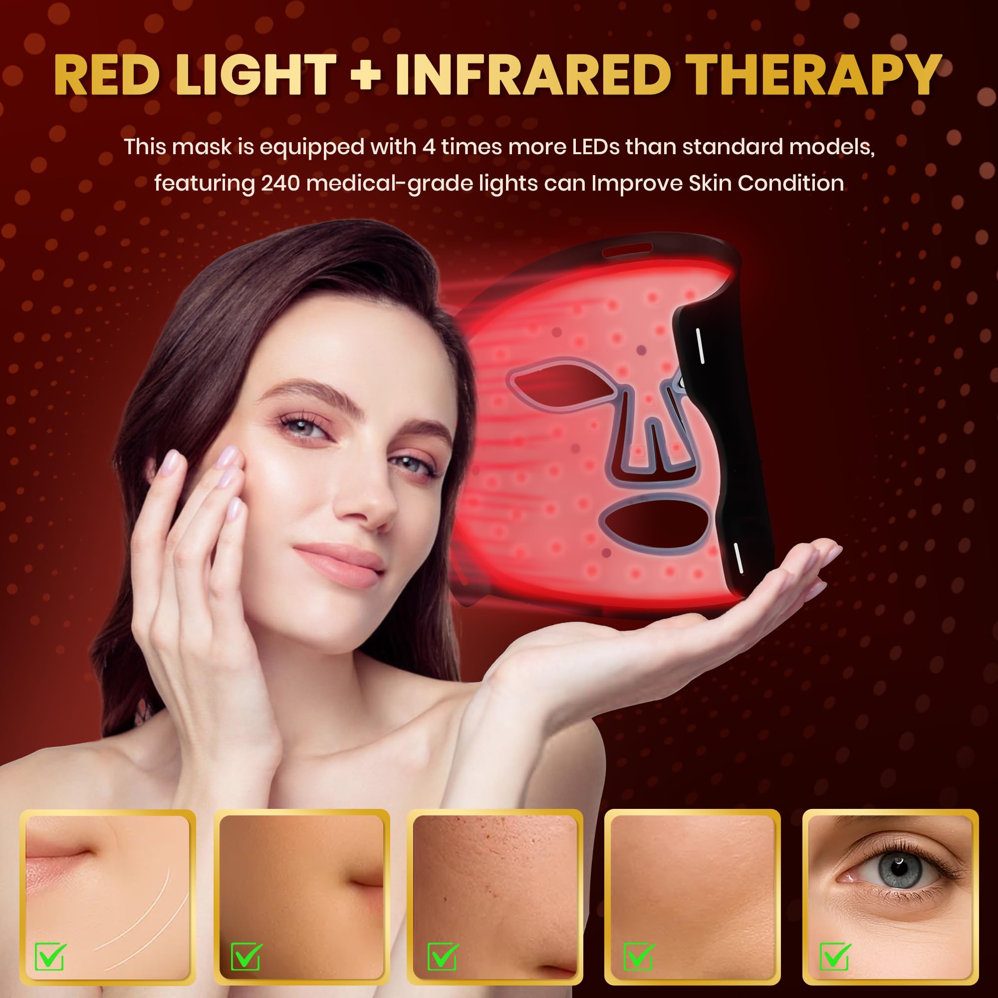 Red Light Therapy for Face Set Led Mask Light Therapy for Face Near-Infrared Light 850nm and Red Light 630nm, 460nm - Image 2