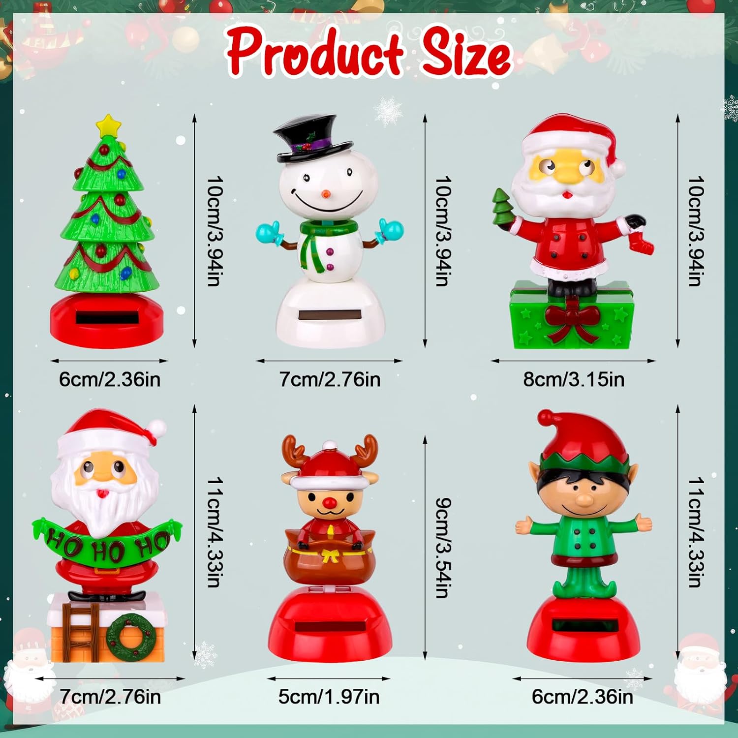 6Pack Christmas Solar Powered Dancing Toys Car Shaking Head Dancer Doll Elk Santa Snowman Penguin Swing Figurines Car Windowsill Decor Christmas Toys Gift for Car Dashboard Office Desk Decor