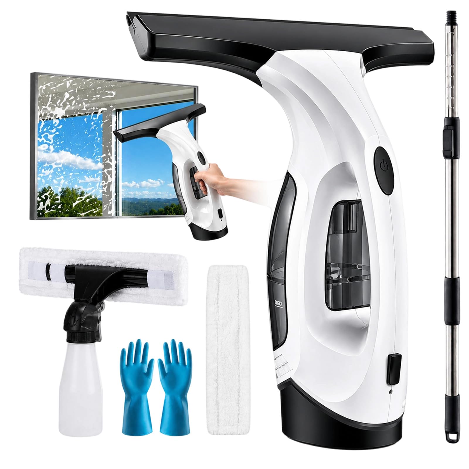 Rechargeable Cordless Window Vacuum Squeegee, Window Vac Kit, 150ml Tank, 280mm Blade, Streak-Free Glass Cleaner for Window, Mirror, Tile, Shower, Condensation & Car Windshield (1PC)