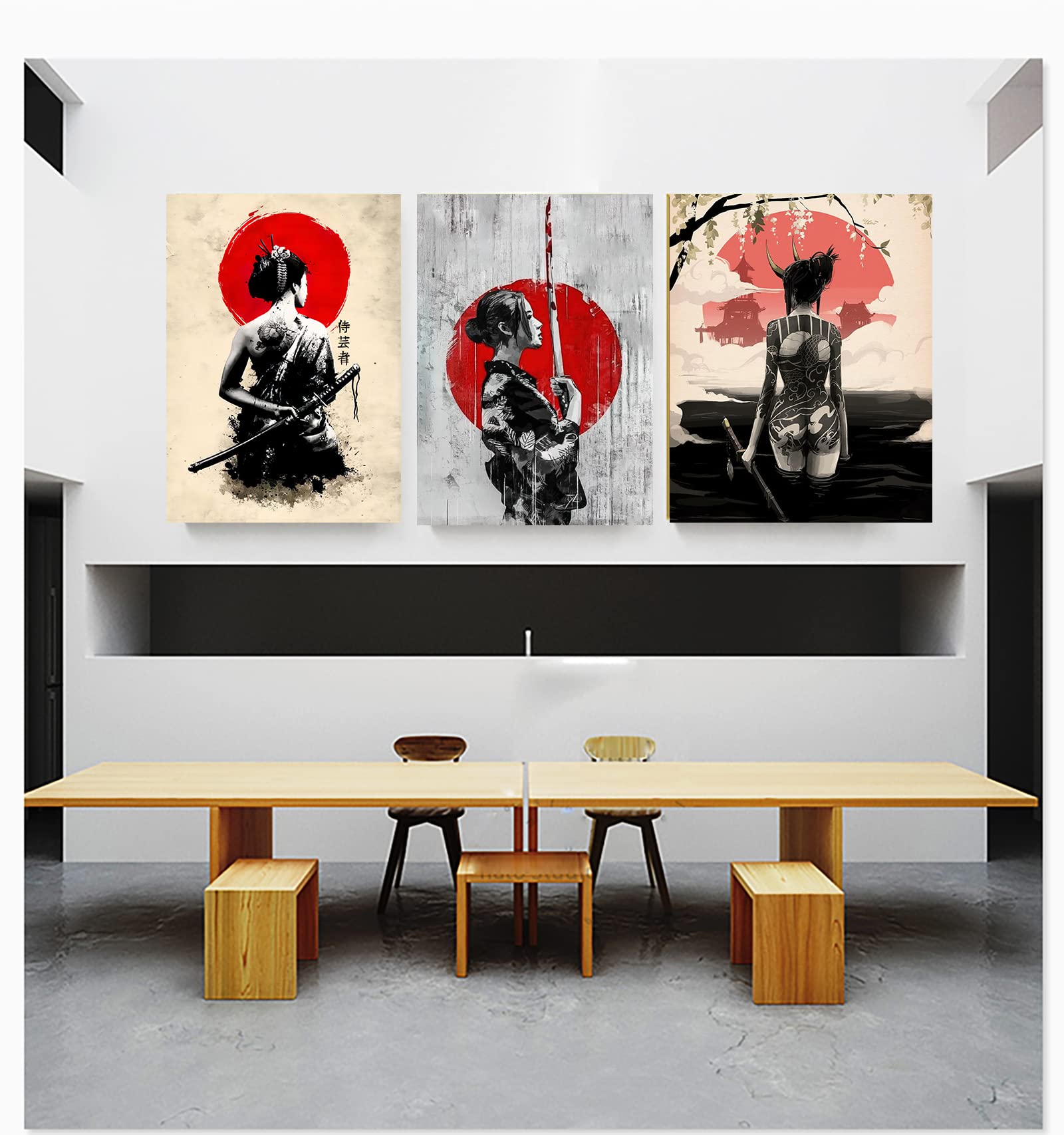 LYBOHO Japanisch Frau Poster Bilder Leinwand Wandkunst Leinwandbilder Kunstdrucke Wohnzimmer Wanddeko (Rahmenlos) (3PCS-60x90cm)
