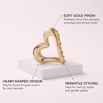 The Hair Edit 金メッキロマンスハート爪クリップ、女性用ミディアムサイズヘアアクセサリー、ハーフアップスタイルまたはミディアムからファインヘアアップに最適、スタイリング&普段着のためのエレガントなゴールドメタルヘアクリップ