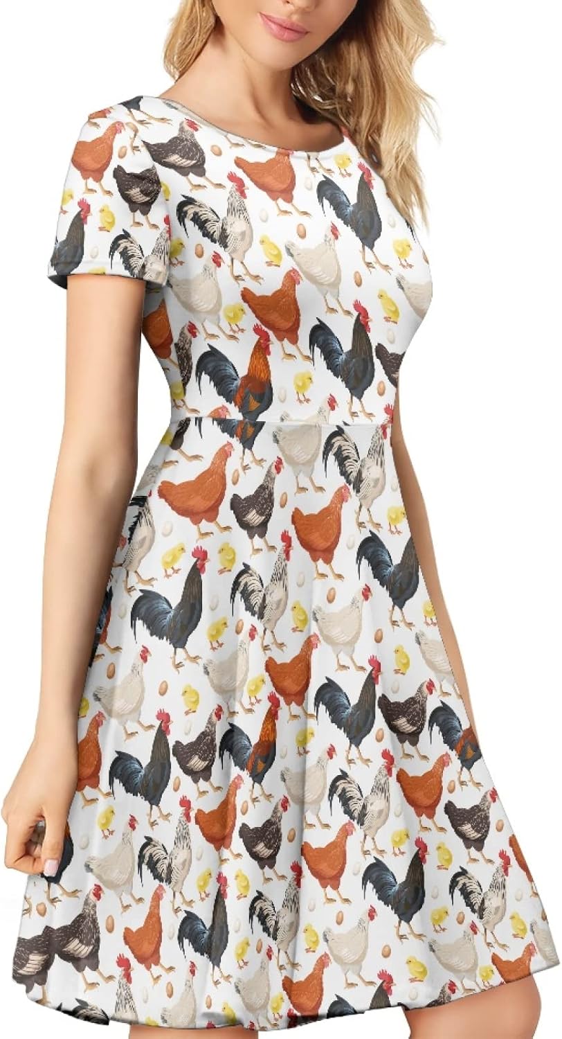 Biyejit Women's Summer Casual Short Sleeve T-Shirt Swing Dress Crew Neck Plus Size S-4XL image 2