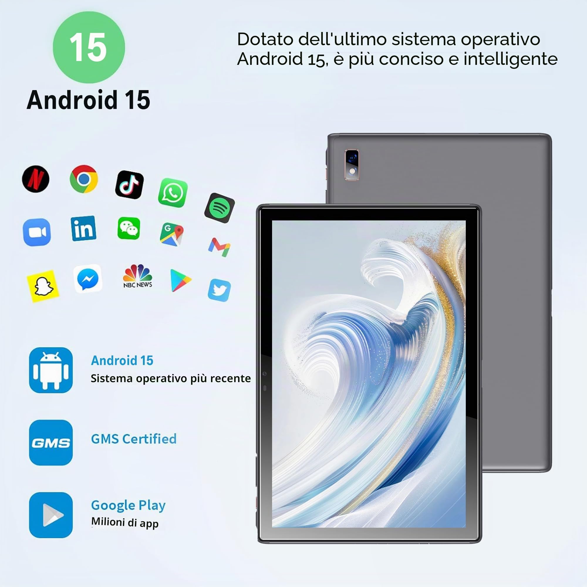 Tablet 10 Pollici Android Tablet 8GB RAM + 64GB ROM Quad-Core 5000mAh 1280x800 HD Touch Screen 5MP + 8MP HD Camera Bluetooth Tablet PC (Grigio) (8+64GB)