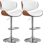 Bar Ensemble de tabourets 2, Tabourets en cuir pivotant réglables pour l'île de la cuisine, Mid Century Modern Counter Height Bar Chaises Tabouret avec dos & repose-pieds (blanc)