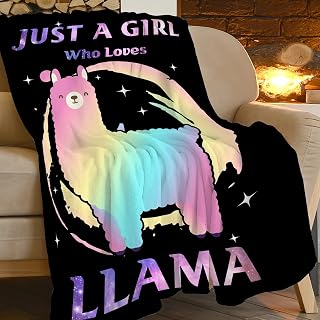 Just A Girl Alpaca Llama Throw Blanket - Super Soft Warm Cozy Alpaca Plush Fleece Blanket for Girls & Boys, 40"X50"