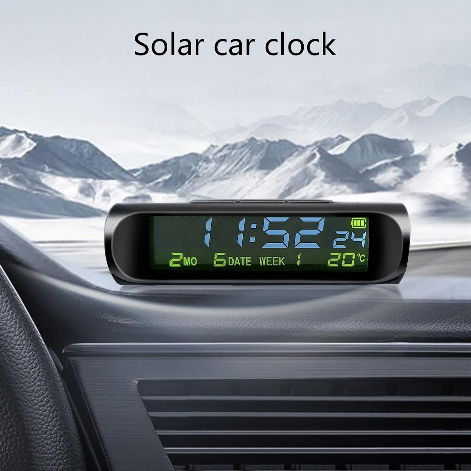 Solar LCD Car Digital Clock with Date Week Time Inner Temperature Display Solar Charging Car Clock Themed Alarm