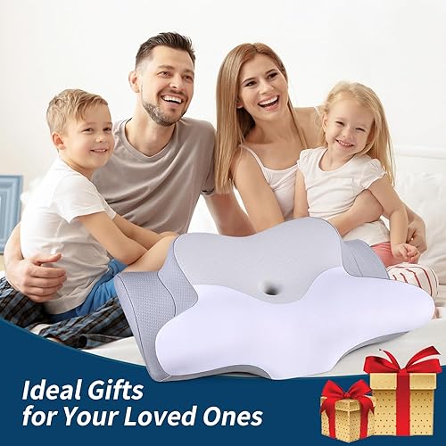 Miniatura 7 de Almohada cervical para aliviar el dolor de cuello, almohadas de espuma viscoelástica de contorno refrescante para soporte de cuello, almohada