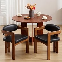 LZAREAL Upholstered Dining Chairs Barrel Dining Chair Set of 2 Kitchen & Dining Room Chairs with Arm and Backrest, PU Faux Leather Black Cushion, Walnut Wood Leg