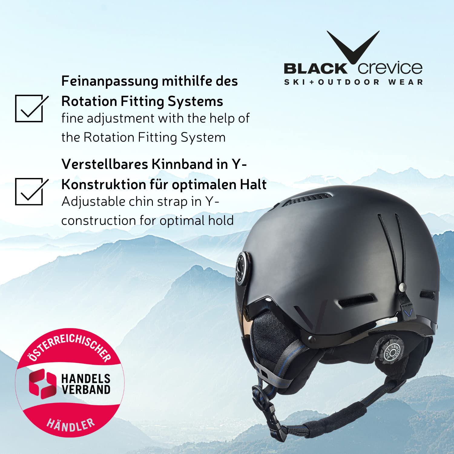 Black Crevice Kask narciarski Chamonix I kask narciarski z wizjerem w stylu pilota, kask narciarski dla mężczyzn i kobiet, unisex, kask snowboardowy, oddychający kask narciarski, regulowany rozmiar