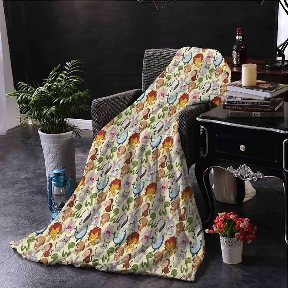 All Season Throw Blanket Cartoon Animal Various Funny Characters Cheerful Wildlife Comic Style Friendly Kids Design Multicolor Bed Sleeping Travel Pets Reading W80 xL60