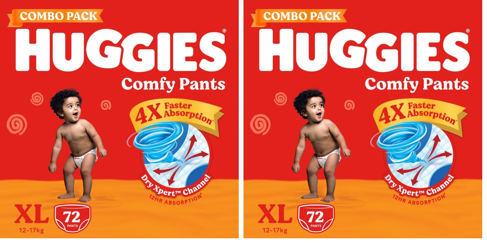 Huggies Comfy Pants Baby Diaper, Extra Large (XL) Size (12-17 Kgs), Pack of 144 (42 count, Pack of 3)