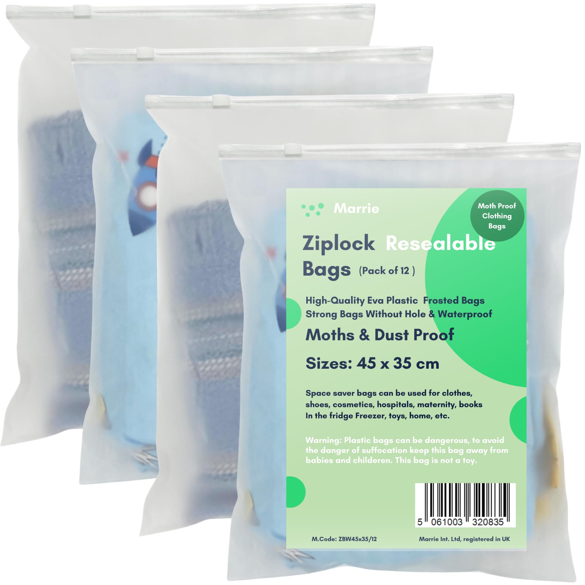 Marrie Gray Moth Free Store & Protect Clothes Bags Ziplock Bags For Storage Hospital Maternity School Trips Wardrobe Waterproof Camping Travel Holidays Organiser Odour Free Reusable Eco Friendly… ((45 X 35) Cm)