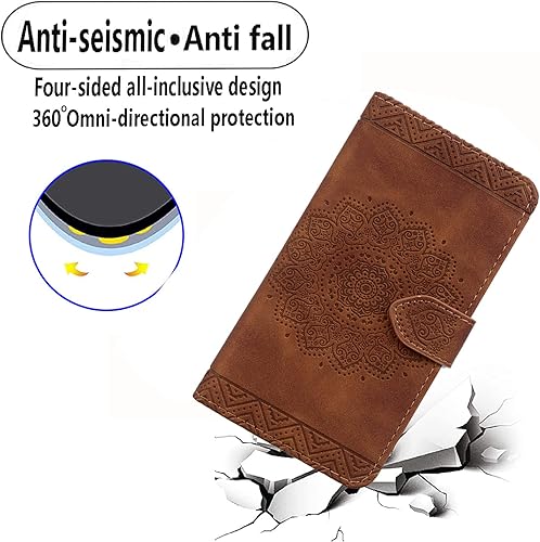 Miniatura 6 de Funda con tapa para Google Pixel 8, funda de piel sintética duradera con tarjetero cubierta protectora para Pixel 8 - Mandala Brown