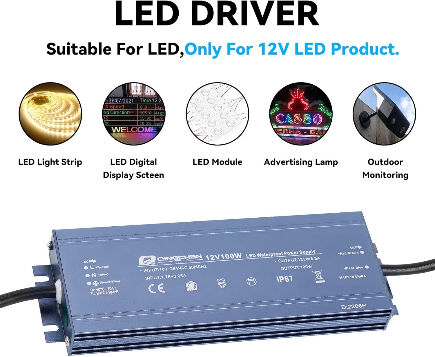 Q QINGCHEN LED Module DC12V 25Ft 50pcs/Chain 5630smd 6500K White 1.2 W with Power Supply