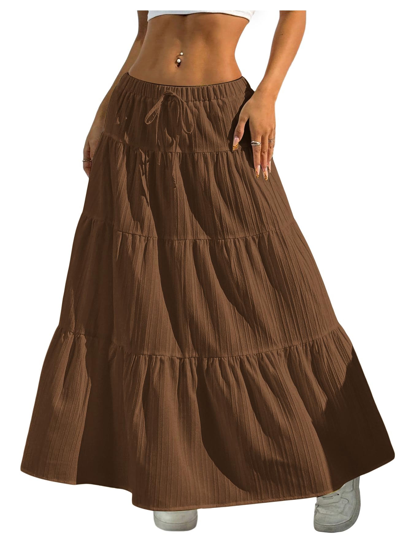 Verdusa Women's Long Maxi Skirt 2026 Boho Flowy Ruffle Flared Skirts Beach Vacation Going Out Outfits