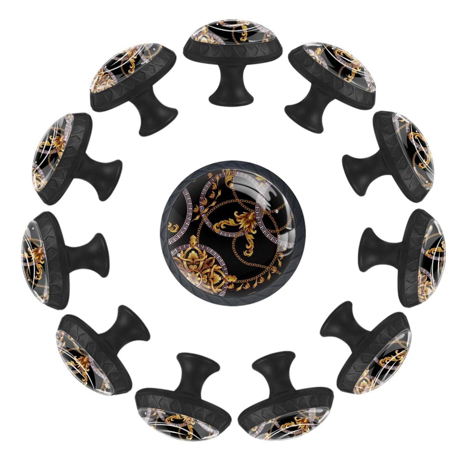 Boutons de tiroir ronds baroques dorés 35 mm - Lot de 12 poignées pour meuble et commode