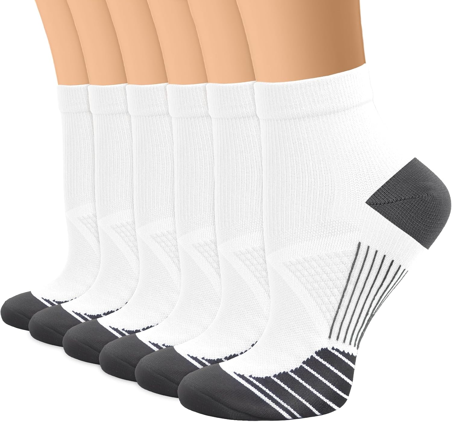 Copper Compression Socks Women and Men 6 Pairs - Circulation Arch Support Plantar Fasciitis Running Ankle Socks