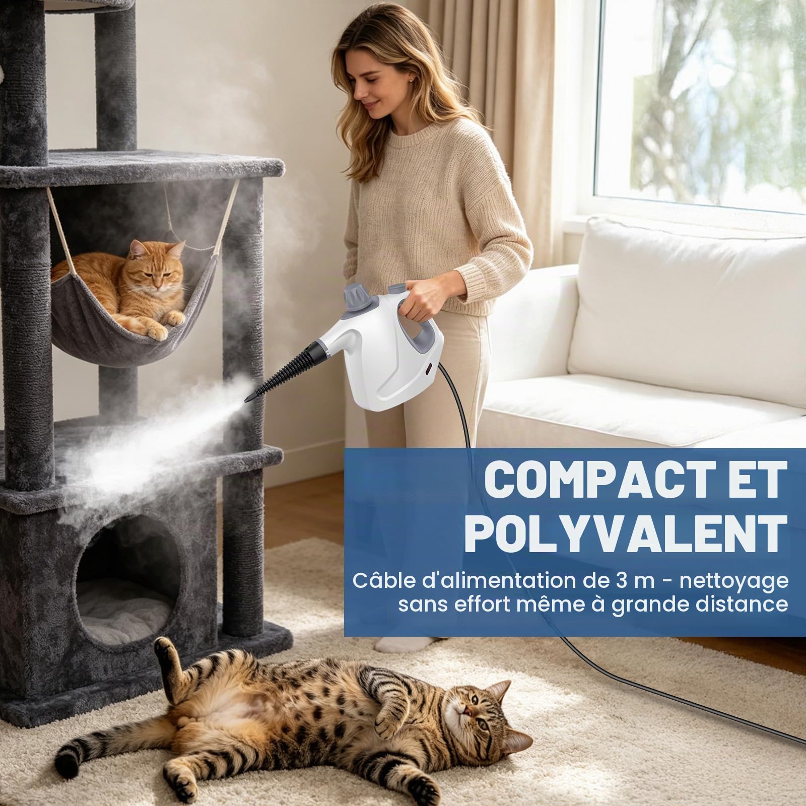 Nettoyeur Vapeur Portable, 3,2Bar Nettoyant Vapeur Multifonction