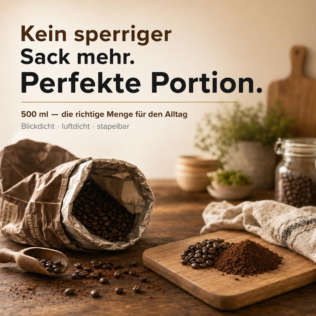 POSH Barattoli ermetici, 50 x 500 ml, colore nero, in PET per uso alimentare, con coperchio a vite, per caffè, spezie, erbe