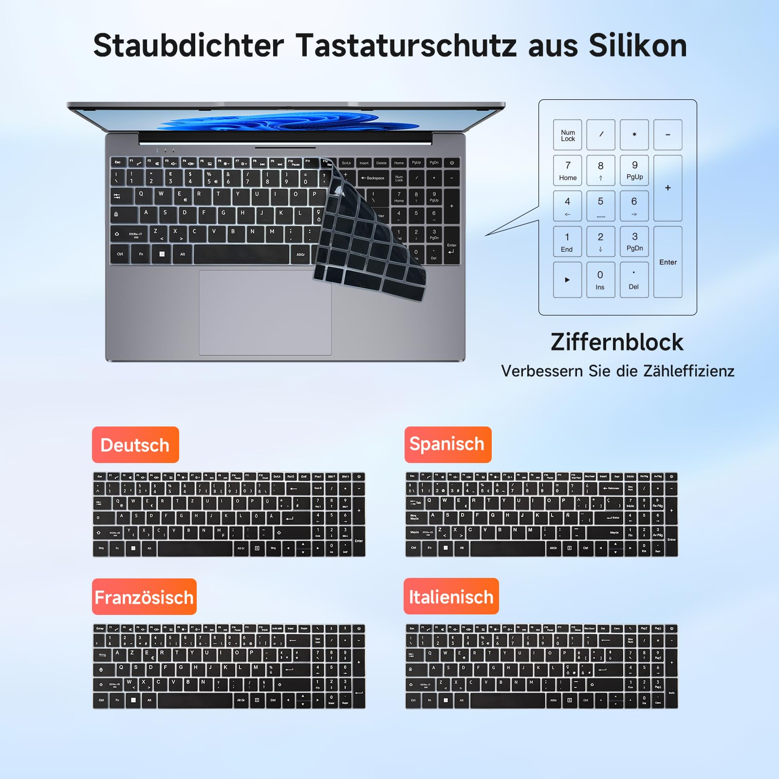 BMAX Laptop 15.6" Full HD Display Intel N95 bis zu 3.4GHz 16GB RAM 512GB SSD Win 11 Notebook Computer USB 3.2x2, WiFi, BT5.0, 180° Öffnen und Schließen, Business, Deutsche Tastaturschutzfolie