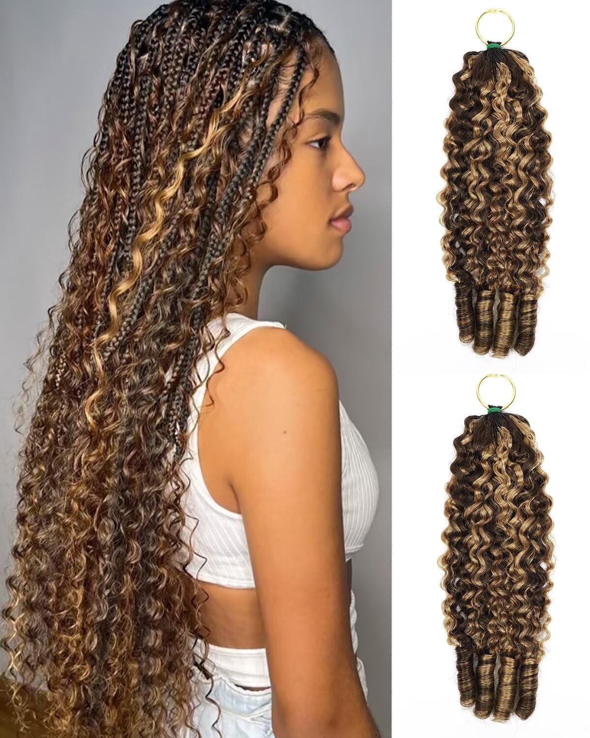 P4/27 Brown-Blonde Color 20 Inch Human Crochet Hair for Black Women Feather Crochet Extensions 110g 80 Strands Resusable Miracle Look Hair Bundles Soft Lightweight Small Knots Burmese Curly