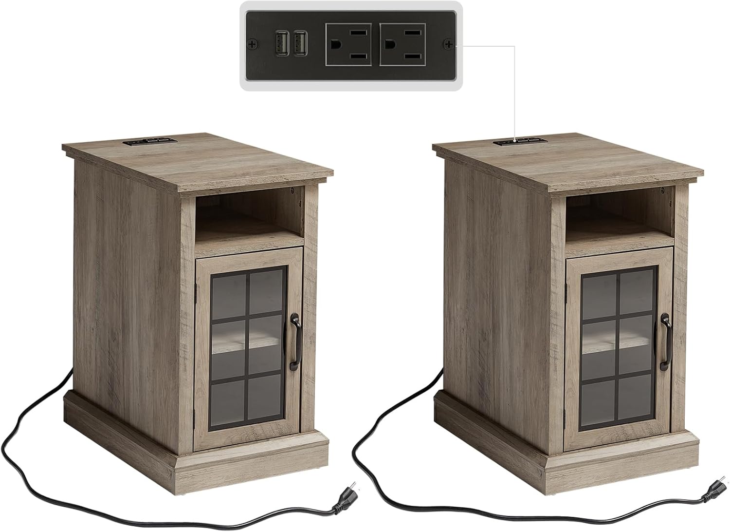 AMERLIFE Set of 2 End Table with Charging Station&USB Ports