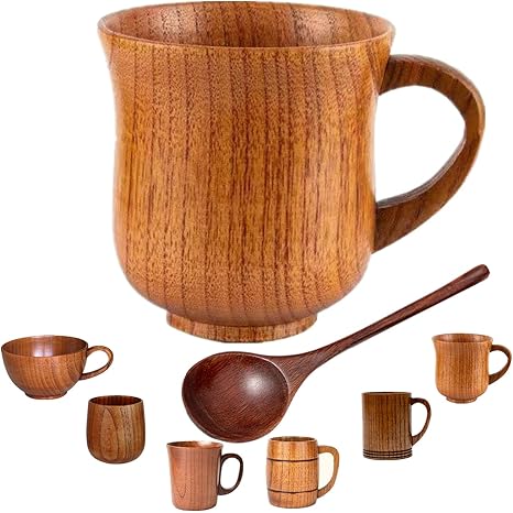 Amazon Co Jp マグカップ 木製 ウッド 木目 ティーカップ 無垢材 メンズ レトロ コーヒーカップ ブラウン 北欧 お茶 牛乳 コップ ハンドメイド 水飲むマグ ポータブル おしゃれ シンプル ナチュラル 木製カップ レストラン ホテル 家庭用 木製 スープ スプーン付き 1