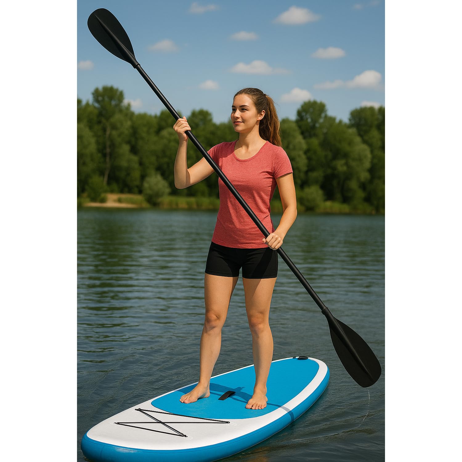 TRIZAND Remo para SUP y kayak 2 en 1, ajustable de 163 a 229 cm, 4 piezas, ligero y resistente, aluminio + nailon, para paddleboard y kayak, color negro