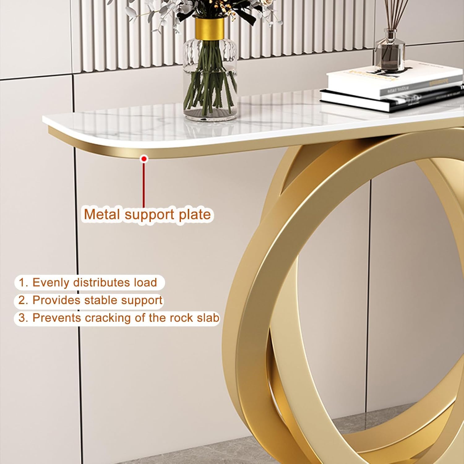 Console Tables,Contemporary Accent Table,Entryway Table with Storage Behind Couch Sofa Table for Living Room, Hallway, Foyer(White+Gold,100cm/39.4in)
